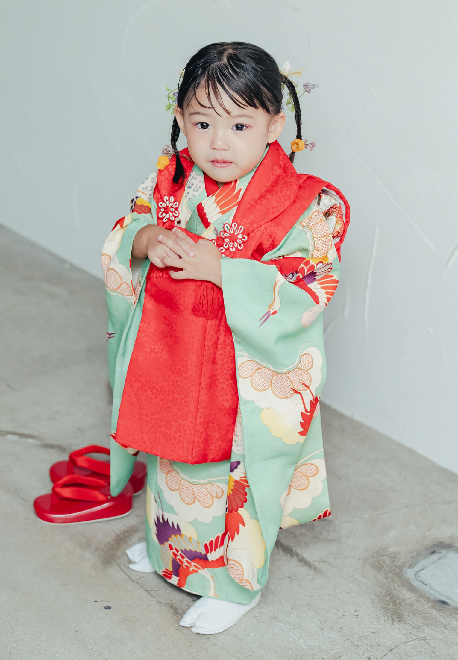 常盤緑に鶴と松