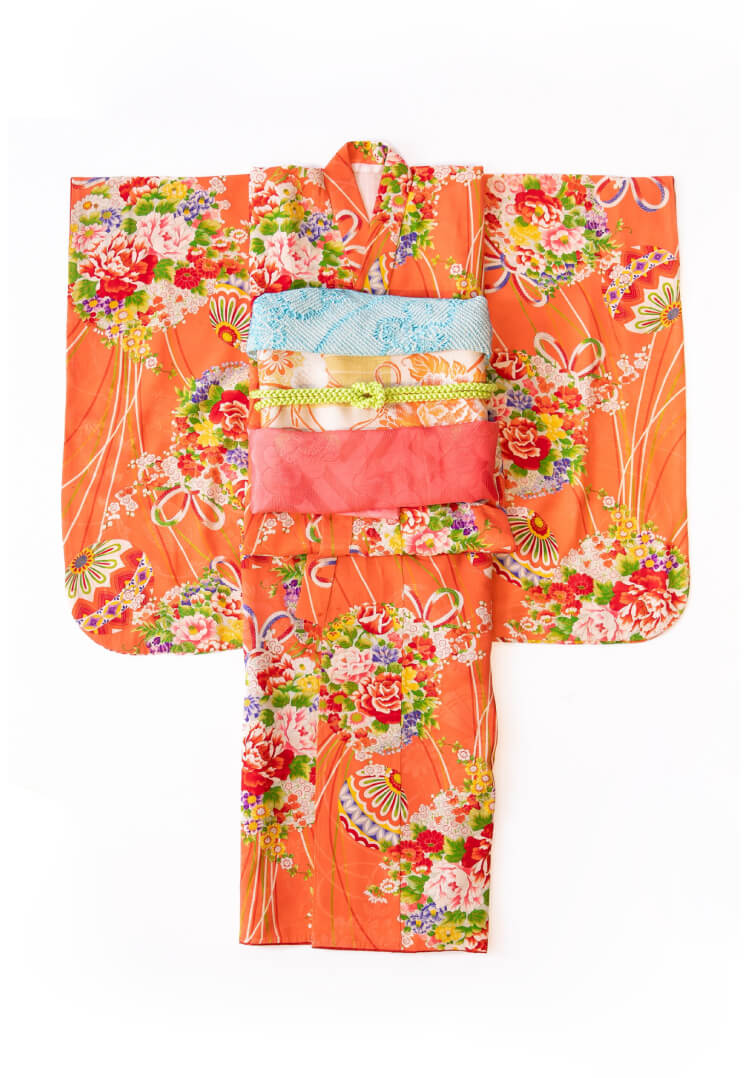 緋色に毬と花丸文